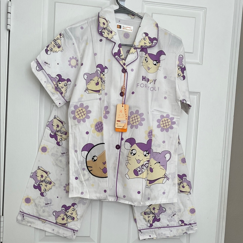Charming Cartoon Print Kids Pajama Set - Purple and White